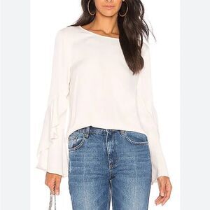 Bardot Nordstrom Pink Champagne Ruffle Top with Long Bell Sleeves- Size Large 10